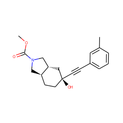 COC(=O)N1C[C@@H]2CC[C@@](O)(C#Cc3cccc(C)c3)C[C@H]2C1 ZINC000103273407