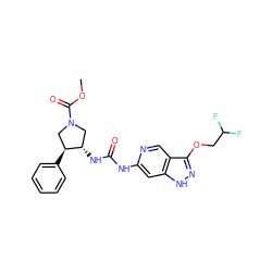 COC(=O)N1C[C@H](c2ccccc2)[C@@H](NC(=O)Nc2cc3[nH]nc(OCC(F)F)c3cn2)C1 ZINC001772582156