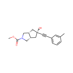 COC(=O)N1C[C@H]2C[C@](O)(C#Cc3cccc(C)c3)C[C@H]2C1 ZINC000261081815