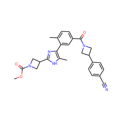 COC(=O)N1CC(c2nc(-c3cc(C(=O)N4CC(c5ccc(C#N)cc5)C4)ccc3C)c(C)[nH]2)C1 ZINC000219029024