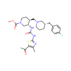 COC(=O)N1CC[C@@H](CN2CCC[C@@H](Cc3ccc(F)cc3)C2)[C@H](NC(=O)Nc2nc(C)c(C(C)=O)s2)C1 ZINC000028975375