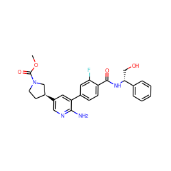 COC(=O)N1CC[C@H](c2cnc(N)c(-c3ccc(C(=O)N[C@H](CO)c4ccccc4)c(F)c3)c2)C1 ZINC001772581254