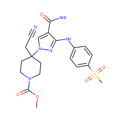 COC(=O)N1CCC(CC#N)(n2cc(C(N)=O)c(Nc3ccc(S(C)(=O)=O)cc3)n2)CC1 ZINC000219272828