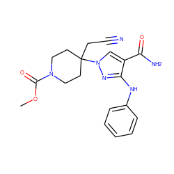 COC(=O)N1CCC(CC#N)(n2cc(C(N)=O)c(Nc3ccccc3)n2)CC1 ZINC000220998810