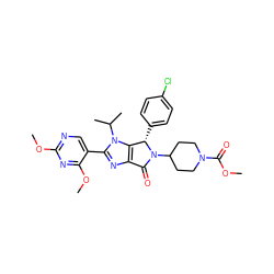 COC(=O)N1CCC(N2C(=O)c3nc(-c4cnc(OC)nc4OC)n(C(C)C)c3[C@@H]2c2ccc(Cl)cc2)CC1 ZINC000169705595