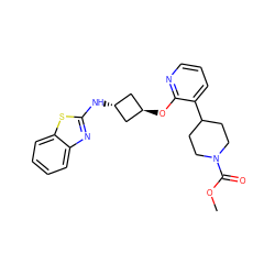 COC(=O)N1CCC(c2cccnc2O[C@H]2C[C@H](Nc3nc4ccccc4s3)C2)CC1 ZINC000146198003