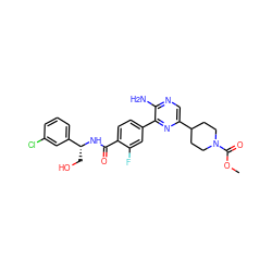 COC(=O)N1CCC(c2cnc(N)c(-c3ccc(C(=O)N[C@H](CO)c4cccc(Cl)c4)c(F)c3)n2)CC1 ZINC001772639662