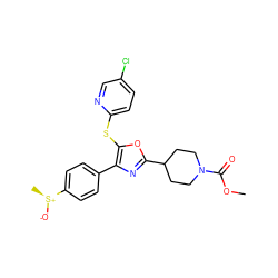 COC(=O)N1CCC(c2nc(-c3ccc([S@+](C)[O-])cc3)c(Sc3ccc(Cl)cn3)o2)CC1 ZINC000199809989