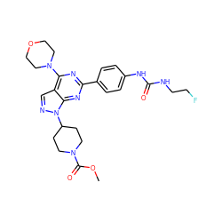 COC(=O)N1CCC(n2ncc3c(N4CCOCC4)nc(-c4ccc(NC(=O)NCCF)cc4)nc32)CC1 ZINC000043016382