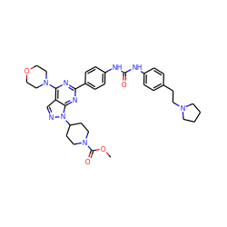 COC(=O)N1CCC(n2ncc3c(N4CCOCC4)nc(-c4ccc(NC(=O)Nc5ccc(CCN6CCCC6)cc5)cc4)nc32)CC1 ZINC000049784650