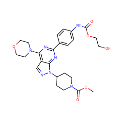 COC(=O)N1CCC(n2ncc3c(N4CCOCC4)nc(-c4ccc(NC(=O)OCCO)cc4)nc32)CC1 ZINC000043011086