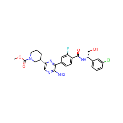 COC(=O)N1CCC[C@H](c2cnc(N)c(-c3ccc(C(=O)N[C@H](CO)c4cccc(Cl)c4)c(F)c3)n2)C1 ZINC001772602946