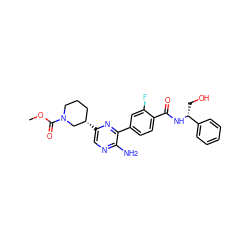 COC(=O)N1CCC[C@H](c2cnc(N)c(-c3ccc(C(=O)N[C@H](CO)c4ccccc4)c(F)c3)n2)C1 ZINC001772573111