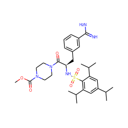 COC(=O)N1CCN(C(=O)[C@@H](Cc2cccc(C(=N)N)c2)NS(=O)(=O)c2c(C(C)C)cc(C(C)C)cc2C(C)C)CC1 ZINC000004426040