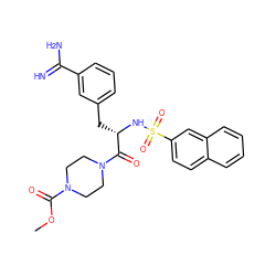 COC(=O)N1CCN(C(=O)[C@H](Cc2cccc(C(=N)N)c2)NS(=O)(=O)c2ccc3ccccc3c2)CC1 ZINC000013765425