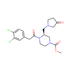 COC(=O)N1CCN(C(=O)Cc2ccc(Cl)c(Cl)c2)[C@@H](CN2CCC(=O)C2)C1 ZINC000013832128