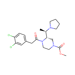 COC(=O)N1CCN(C(=O)Cc2ccc(Cl)c(Cl)c2)[C@H]([C@@H](C)N2CCCC2)C1 ZINC000013863718