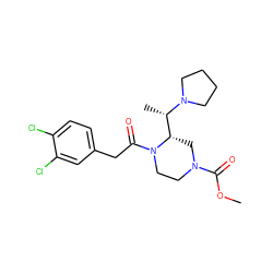 COC(=O)N1CCN(C(=O)Cc2ccc(Cl)c(Cl)c2)[C@H]([C@H](C)N2CCCC2)C1 ZINC000013863720