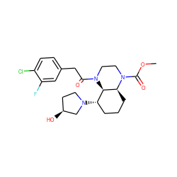 COC(=O)N1CCN(C(=O)Cc2ccc(Cl)c(F)c2)[C@@H]2[C@@H](N3CC[C@H](O)C3)CCC[C@@H]21 ZINC001772633244