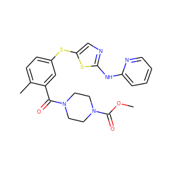 COC(=O)N1CCN(C(=O)c2cc(Sc3cnc(Nc4ccccn4)s3)ccc2C)CC1 ZINC000029038348