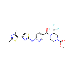 COC(=O)N1CCN(C(=O)c2ccc(Nc3nc(-c4sc(C)nc4C)cs3)nc2)[C@H](C(F)(F)F)C1 ZINC001772633596