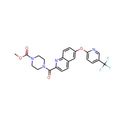 COC(=O)N1CCN(C(=O)c2ccc3cc(Oc4ccc(C(F)(F)F)cn4)ccc3n2)CC1 ZINC001772621769