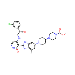 COC(=O)N1CCN(C2CCN(c3cc(C)c4nc(-c5c(NC[C@@H](O)c6cccc(Cl)c6)cc[nH]c5=O)[nH]c4c3)CC2)CC1 ZINC000042834130