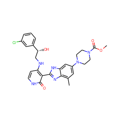 COC(=O)N1CCN(c2cc(C)c3nc(-c4c(NC[C@@H](O)c5cccc(Cl)c5)cc[nH]c4=O)[nH]c3c2)CC1 ZINC000049783711