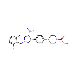 COC(=O)N1CCN(c2ccc([C@H]3CN(Cc4c(C)cccc4F)C[C@@H]3N(C)C)cc2)CC1 ZINC001772599997