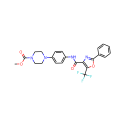 COC(=O)N1CCN(c2ccc(NC(=O)c3nc(-c4ccccc4)oc3C(F)(F)F)cc2)CC1 ZINC000071277224