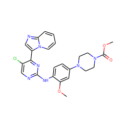 COC(=O)N1CCN(c2ccc(Nc3ncc(Cl)c(-c4cnc5ccccn45)n3)c(OC)c2)CC1 ZINC000072177151