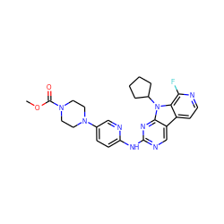 COC(=O)N1CCN(c2ccc(Nc3ncc4c5ccnc(F)c5n(C5CCCC5)c4n3)nc2)CC1 ZINC000117687934