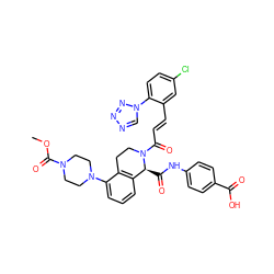 COC(=O)N1CCN(c2cccc3c2CCN(C(=O)/C=C/c2cc(Cl)ccc2-n2cnnn2)[C@H]3C(=O)Nc2ccc(C(=O)O)cc2)CC1 ZINC001772642023