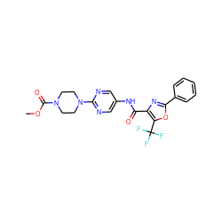 COC(=O)N1CCN(c2ncc(NC(=O)c3nc(-c4ccccc4)oc3C(F)(F)F)cn2)CC1 ZINC000071296698