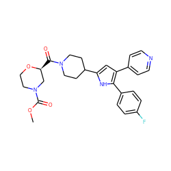 COC(=O)N1CCO[C@@H](C(=O)N2CCC(c3cc(-c4ccncc4)c(-c4ccc(F)cc4)[nH]3)CC2)C1 ZINC000029126056