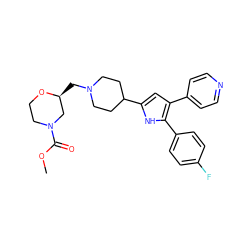 COC(=O)N1CCO[C@@H](CN2CCC(c3cc(-c4ccncc4)c(-c4ccc(F)cc4)[nH]3)CC2)C1 ZINC000029041876