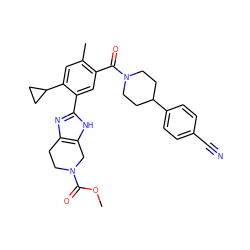 COC(=O)N1CCc2nc(-c3cc(C(=O)N4CCC(c5ccc(C#N)cc5)CC4)c(C)cc3C3CC3)[nH]c2C1 ZINC000098185391