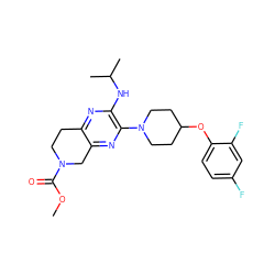 COC(=O)N1CCc2nc(NC(C)C)c(N3CCC(Oc4ccc(F)cc4F)CC3)nc2C1 ZINC001772575329