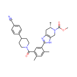 COC(=O)N1Cc2[nH]c(-c3cc(C(=O)N4CCC(c5ccc(C#N)cc5)CC4)c(C)cc3C)nc2C[C@@H]1C ZINC000150058298