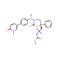 COC(=O)NC(C)(C)C[C@]1(c2ccccc2)CCN([C@@H](C)c2ccc(-c3ccc(=O)n(C)c3)cc2)C(=O)O1 ZINC000096178502