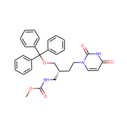 COC(=O)NC[C@@H](CCn1ccc(=O)[nH]c1=O)COC(c1ccccc1)(c1ccccc1)c1ccccc1 ZINC000036185083