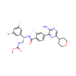 COC(=O)NC[C@@H](NC(=O)c1ccc(-c2nc(C3CCOCC3)cnc2N)cc1F)c1cc(F)cc(Br)c1 ZINC001772627758