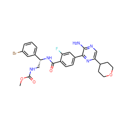 COC(=O)NC[C@@H](NC(=O)c1ccc(-c2nc(C3CCOCC3)cnc2N)cc1F)c1cccc(Br)c1 ZINC001772602919