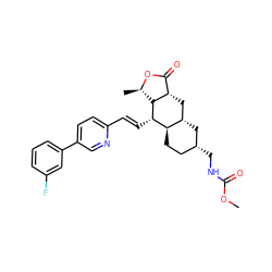 COC(=O)NC[C@@H]1CC[C@@H]2[C@@H](C1)C[C@H]1C(=O)O[C@H](C)[C@H]1[C@H]2/C=C/c1ccc(-c2cccc(F)c2)cn1 ZINC000103244800