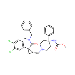 COC(=O)NC1(c2ccccc2)CCN(C[C@@H]2C[C@@]2(C(=O)N(C)Cc2ccccc2)c2ccc(Cl)c(Cl)c2)CC1 ZINC000066157563