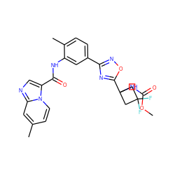 COC(=O)NC1(c2nc(-c3ccc(C)c(NC(=O)c4cnc5cc(C)ccn45)c3)no2)CC(F)(F)C1 ZINC000206127521