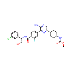 COC(=O)NC1CCC(c2cnc(N)c(-c3ccc(C(=O)N[C@H](CO)c4cccc(Cl)c4)c(F)c3)n2)CC1 ZINC001772646374