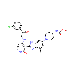 COC(=O)NC1CCN(c2cc(C)c3nc(-c4c(NC[C@@H](O)c5cccc(Cl)c5)cc[nH]c4=O)[nH]c3c2)CC1 ZINC000042878759