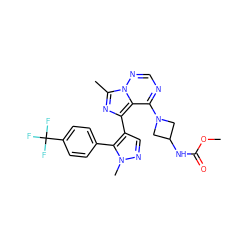 COC(=O)NC1CN(c2ncnn3c(C)nc(-c4cnn(C)c4-c4ccc(C(F)(F)F)cc4)c23)C1 ZINC000142307126