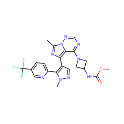 COC(=O)NC1CN(c2ncnn3c(C)nc(-c4cnn(C)c4-c4ccc(C(F)(F)F)cn4)c23)C1 ZINC000142306905